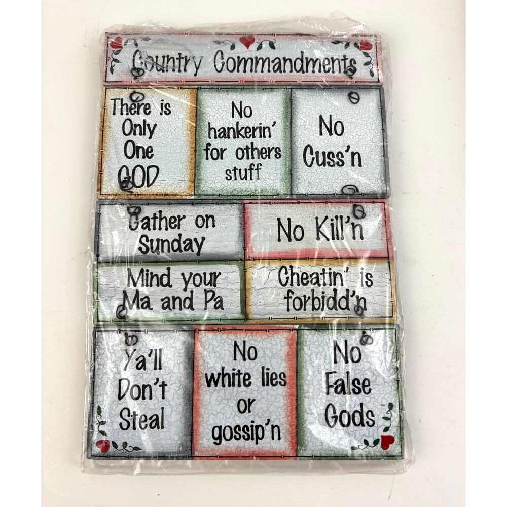 Country Commandments" Rustic Wood Sign Plaque Farmhouse Home Wall Decor 11"x14